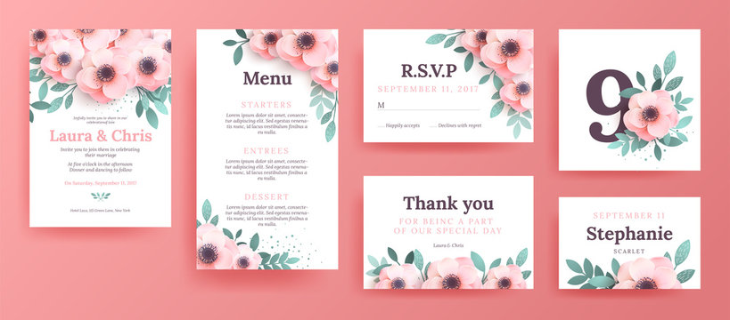 Gentle invitations for a wedding with pink flowers