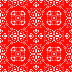 Vintage ornamental background, vector lace texture, seamless pattern with red background