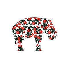  Silhouette of elephant with yellow  poppies. Ukrainian style.