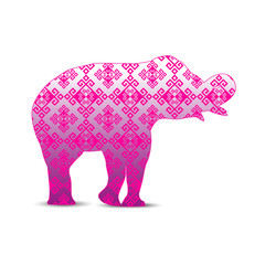  Silhouette of elephant with vintage ethnic damask elements.