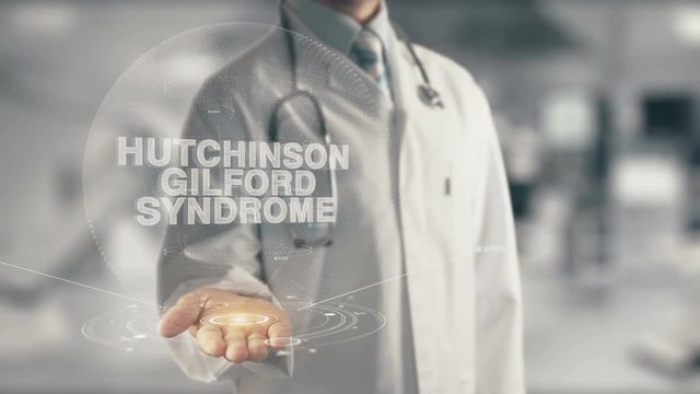 Doctor holding in hand Hutchinson-Gilford Syndrome