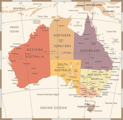 Australia Map - Vintage Vector Illustration