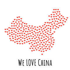 Mapa Chin z czerwonymi sercami - symbol miłości. abstrakcyjne tło - 178878445