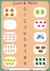 match the numbers to the objects, worksheet for preschool
