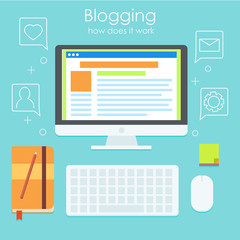 The workplace of a blogger, or a working seo. Computer and alerts on the phone and messages on the phone. Work on the statistics of the blog