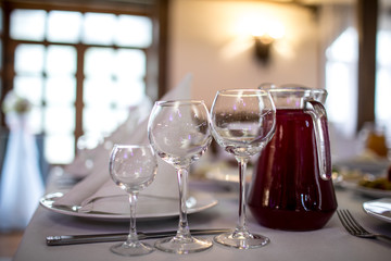 Catering service. Restaurant table with food. food on the table. Plates of food. Dinner time, lunch.