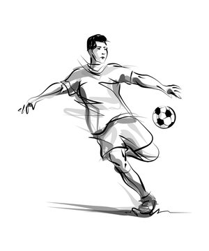 recommend clip art: Vector line sketch footballer