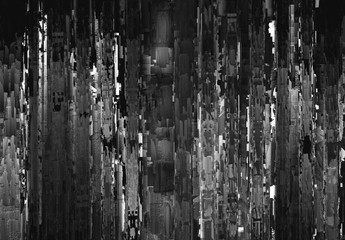 Vertical black and white night city abstract illustration