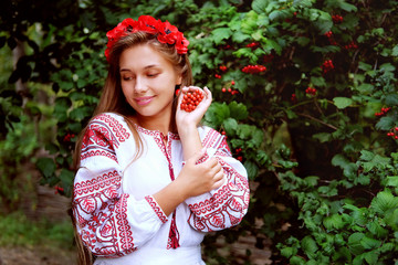 Beautiful slavonic girl in traditional costume