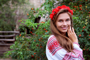 Beautiful slavonic girl in traditional costume