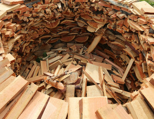 woodshed circular shape with many logs of wood cut