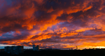 Panoramic view of apocalypse sky over city. Unbelievable nature landscape. Fantastic and outlandish...