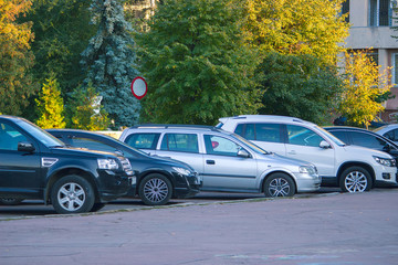Cars in the parking lot in row