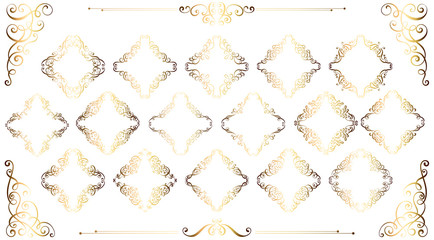 Obraz premium Big set of gold vintage styled calligraphic frames and flourishes, complex and exquisite decoration for invitation or greeting card