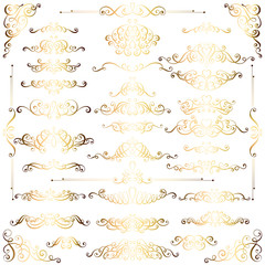 Collection of vintage calligraphic flourishes, curls and swirls decoration for greeting cards,books or dividers. Gold set for decoration and design