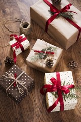 xmas gift on wooden table