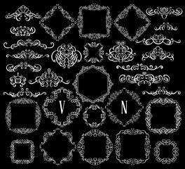 Big set of vintage styled calligraphic frames and flourishes, complex and exquisite decoration for invitation or greeting card
