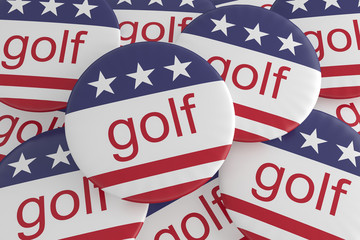 USA Sports Badges: Pile of Golf Buttons With US Flag, 3d illustration