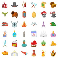 Horned helmet icons set, cartoon style