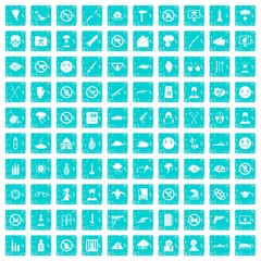 100 tension icons set grunge blue