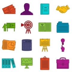 Business plan icons doodle set