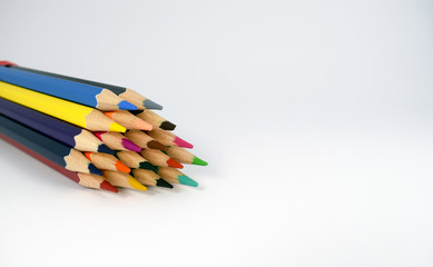Color pencils on white background. Beautiful color pencils.Color pencils for drawing.