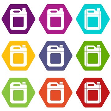 Plastic jerry can icon set color hexahedron