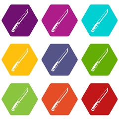 Knife icon set color hexahedron