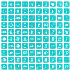100 touch screen icons set grunge blue
