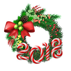 Evergreen holiday wreath with candy cane number of 2018