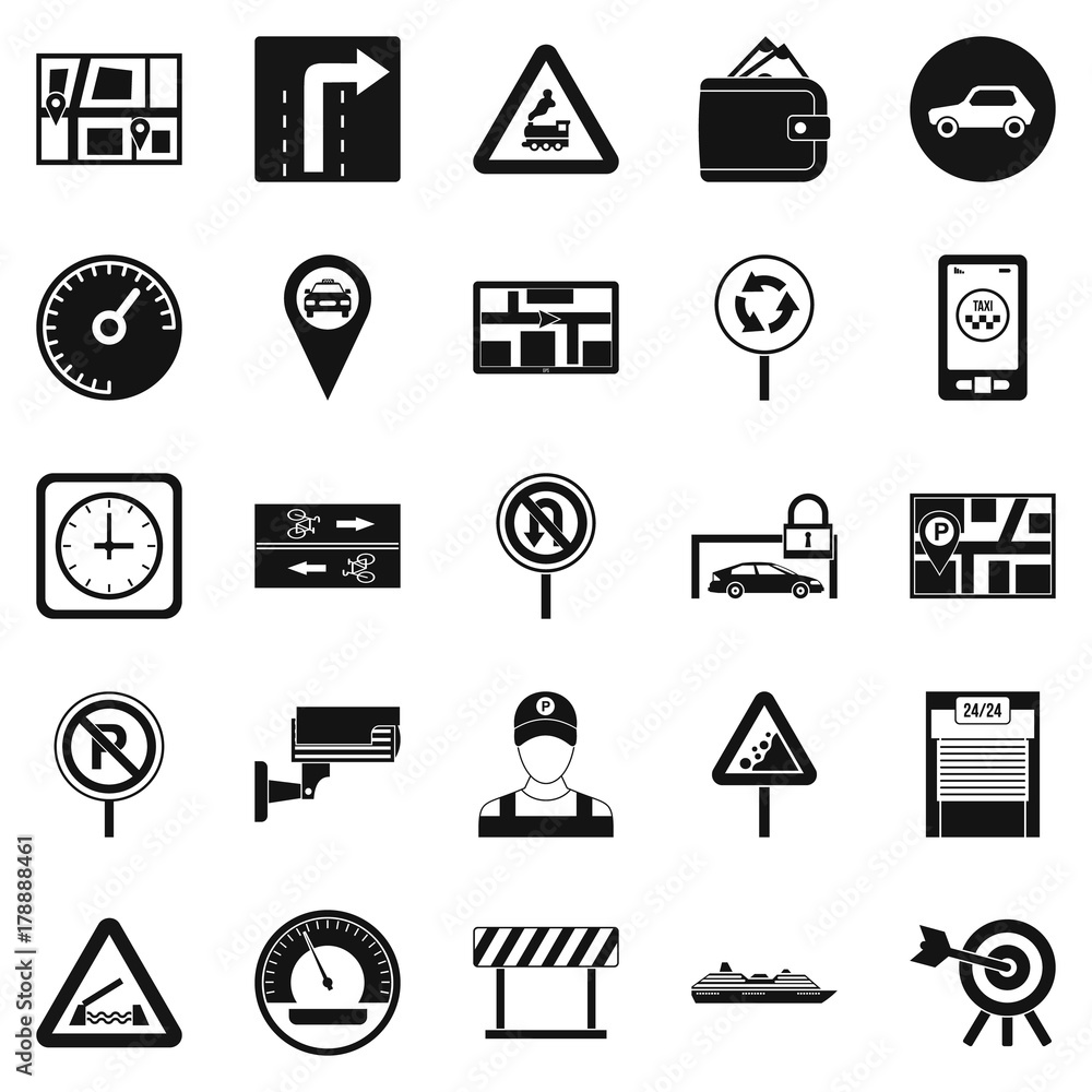 Poster traffic icons set, simple style