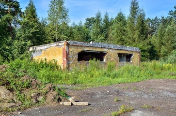 Old demolished building. An abandoned military unit building.