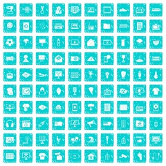 100 TV icons set grunge blue