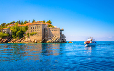  Sveti Stefan, old historical town and resort on the island. Montenegro.