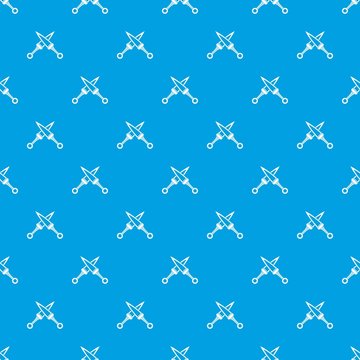 Crossed japanese daggers pattern seamless blue