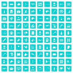 100 veterinary icons set grunge blue