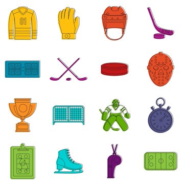 Hockey Icons Doodle Set