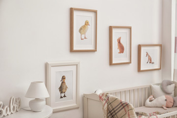 Modern interior of child's room with animal pictures