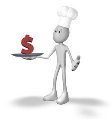 cook and plate with dollar symbol - 3d rendering