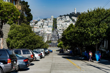 Street View with Coit Tower in San Francisco California United S