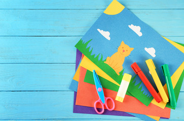Beautiful child's applique on wooden background