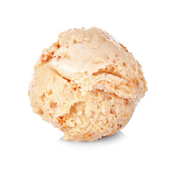 Scoop of caramel ice cream, isolated on white