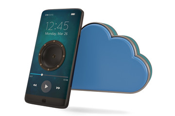 Speaker on smartphone and cloud.3D illustration.
