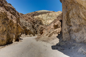 Golden Canyon with blue sky in Death Valley National Park Califo