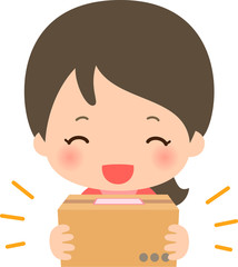 段ボール箱を持った笑顔の女性