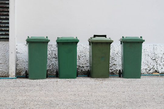 Green bins in the street