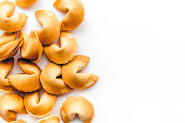 Future prognostic with fortune cookie on white background top view mock-up