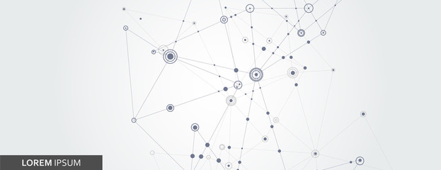 Vector connect lines and dots. Banner template for science and technology