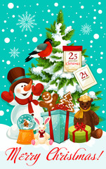 Winter Christmas holiday snowman vector greeting card