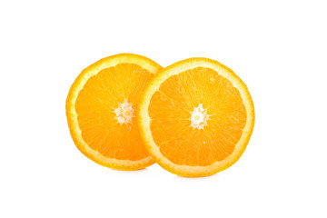 sliced fresh Navel/Valencia orange on white background